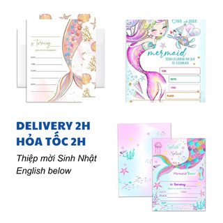 Thiệp Mời Sinh Nhật Tiên Cá Nhiều Mẫu Cho Bé - Colorful Mermaid Birthday Invitation Card Multiple Designs For Kid TCL10