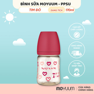 Bình sữa ppsu moyuum all-in-one - họa tiết tim đỏ - 170ml - kèm núm số 1