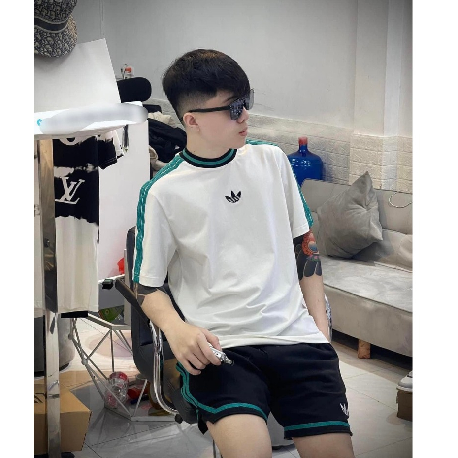 Bộ Thể Thao Nam Nữ IN Thêu Logo Adidas Phối Sọc Xanh Trắng Hot Trell - Bộ Thể Thao Coton Co Dãn From Rộng NEW 2024
