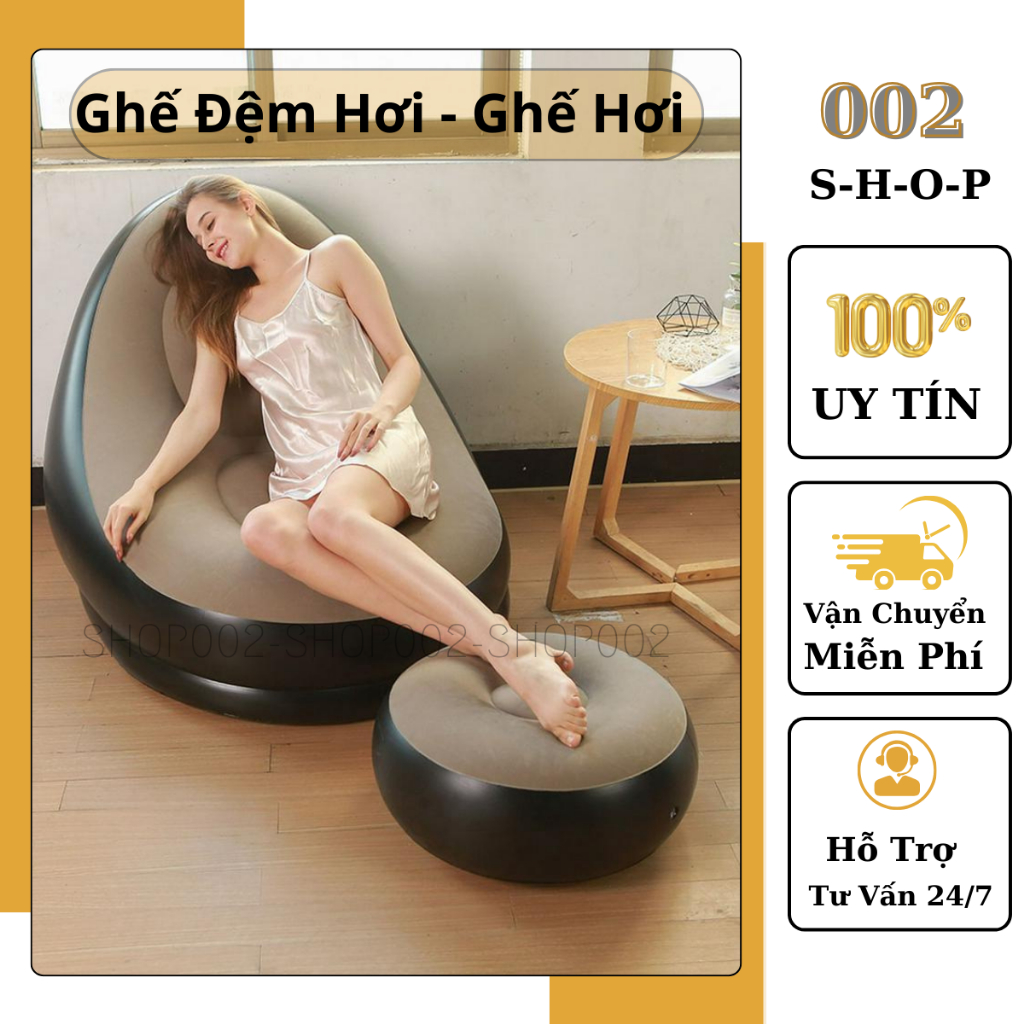 Ghế Hơi Tựa Lưng Bọc Nhung BETEX gồm Ghế Sofa và đôn-Mềm Mịn Êm Ái,Có Đệm Hơi Lót Chân Cao Cấp Kèm B