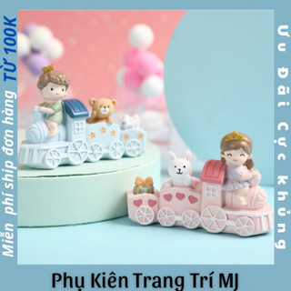Mô hình cô bé, cậu bé ngồi lái tàu - em bé lái tàu trang trí bánh sinh nhật ,bánh kem