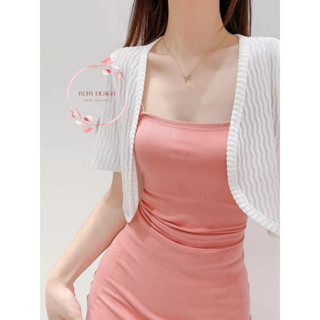 Áo khoác len nữ, áo khoác croptop nữ ngắn tay hàng QCCC màu trắng đen kem mặc ngoài áo váy 2 dây PC Hàn Quốc