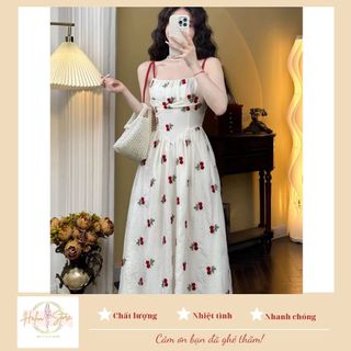 Đầm 2 dây hoa nhí thêu cherry dáng dài HH80 HaLuu Store kiểu dáng nàng thơ