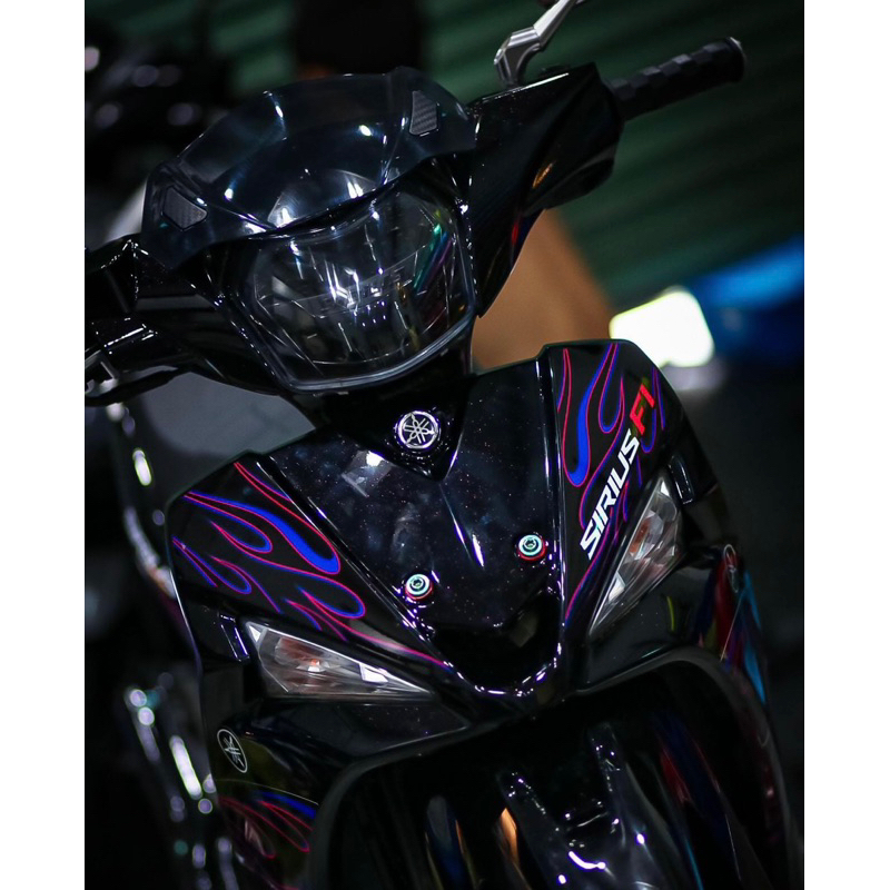 Tem lửa chế Xe Sirius Fi đen lửa tím- Team decal 3 lớp