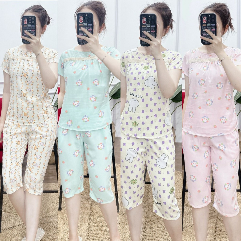 (Bunnysky) Đồ bộ mặc nhà(video), bộ hè lửng lanh lụa mềm mát thấm mồ hôi