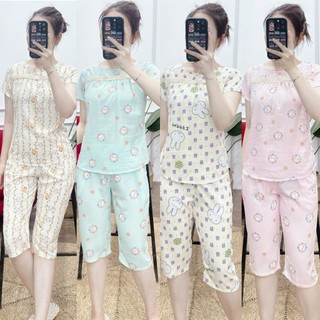 Đồ bộ mặc nhà, bộ hè lửng lanh lụa mềm mát thấm mồ hôi