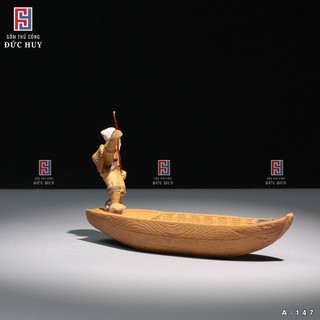 Tượng gốm Ông lão chèo thuyền - trang trí tiểu cảnh - trang trí bể cá