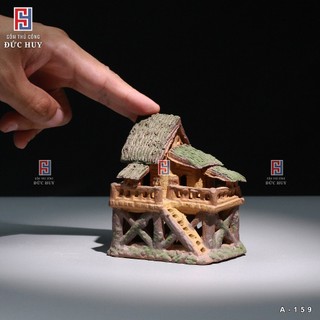 Mô hình gốm Nhà gỗ mái xanh - trang trí tiểu cảnh - trang trí chậu cây