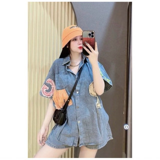 Sét bộ jeans áo somi thêu chữ kèm quần thời trang nữ . ms-158 hàng chất lượng cao ,bán lẻ giá sỉ.
