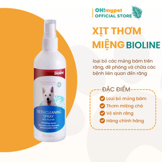 Xịt thơm miệng cho chó mèo thú cưng Bioline Teeth Cleaning Spray Chai 175ml
