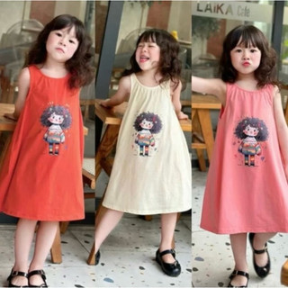 Đầm cotton sát nách cô gái tóc xù bé gái. Váy cotton cô gái tóc xù mùa hè cho bé
