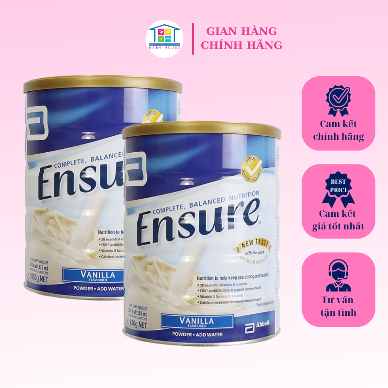 Sữa bột Ensure hương vani của Úc giàu dinh fưỡng 850g có thể thay thế 1 bữa ăn nhẹ