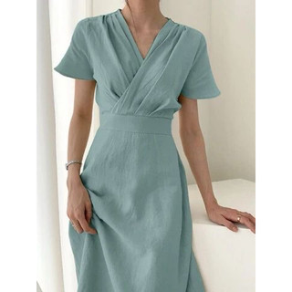 ĐẦM XOÈ LINEN XẾP PLY CỔ