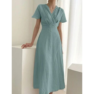 ĐẦM XOÈ LINEN XẾP PLY CỔ