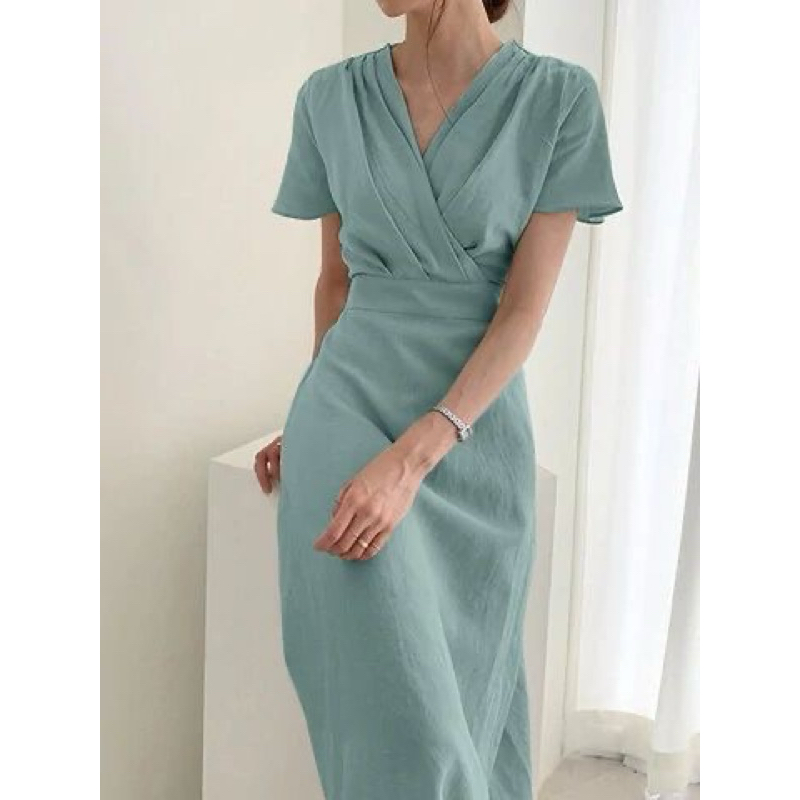 ĐẦM XOÈ LINEN XẾP PLY CỔ