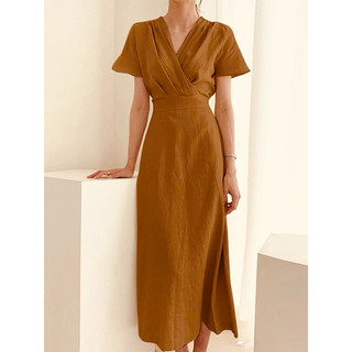 ĐẦM XOÈ LINEN XẾP PLY CỔ