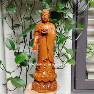 Tượng phật a di đà gỗ bách thơm cao 30 cm