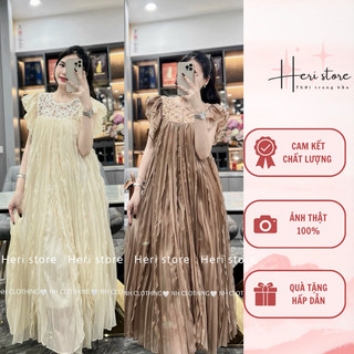 Váy suông dập li ren ngực hoa đá