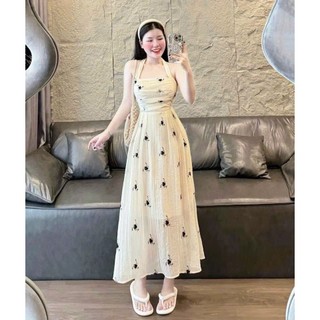 ĐẦM MAXI CỔ YẾM (CÓ LÓT VÀ MÚT NGỰC) CHẤT TƠ XỐP HOA PHONG CÁCH TIỂU THƯ CỰC SANG