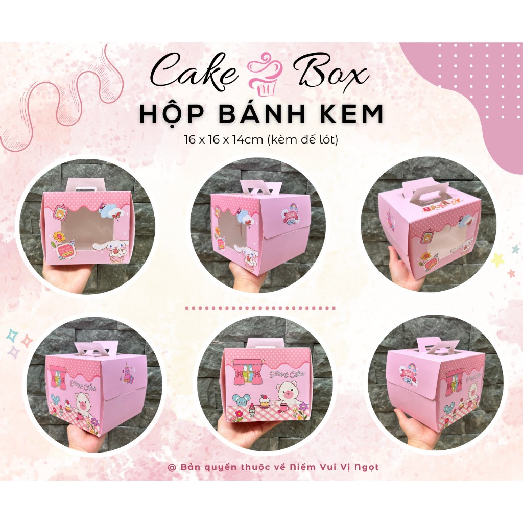 5 Hộp Bánh Kem mini 16 cao 14, Hộp Bánh Sinh nhật, Hộp Bento (có kèm đế lót)