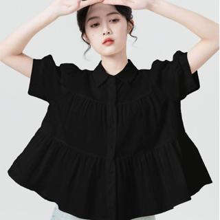 Áo sơ mi babydoll bigsize nhún bèo 2 tầng kiểu áo bầu tay phồng dánh xoè tôn dáng mặc ở nhà đi làm đi chơi (BABYDOLL 79)