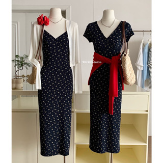   Aheun.studio váy hoa nhí ngắn- dài cổ tim dành cho nữ 