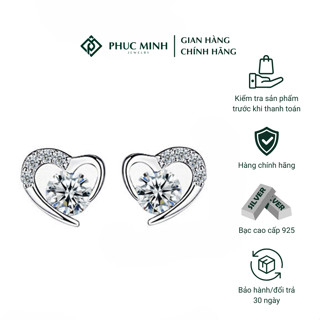 Khuyên tai bạc nữ PMJ bông tai hình trái tim đính đá nhỏ lấp lánh PMJ0048 Phuc Minh Jewelry