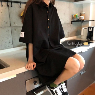 [ẤU BIGSIZE - CÓ SẴN] Váy suông trơn đen basic phối cúc màu tag tay Super Bigsize đến 150kg