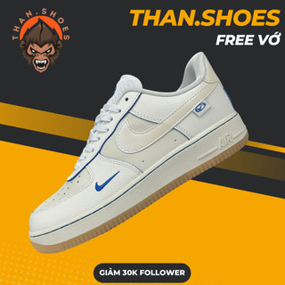 Giày af1 low global white, af1 kem viền xanh móc phản quang - than.shoes