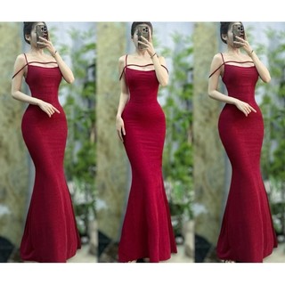 Đầm body hai dây rớt vai dáng đuôi cá siêu tôn dáng, có mút - chất thun gân lạnh D6052