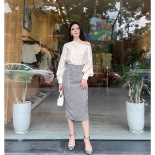 Chân váy bút chì nữ họa tiết kẻ caro đính cúc công sở thanh lịch Her Studios