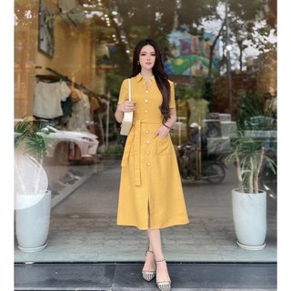 Đầm nữ công sở Her thiết kế sơ mi eo buộc nơ dáng dài