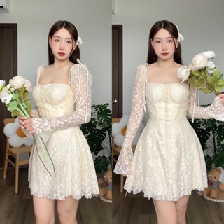 BIGSIZE HIẾU HIẾU (55-95KG) - Váy ren hoa cao cấp cổ vuông tay dài tôn dáng nữ tính D315