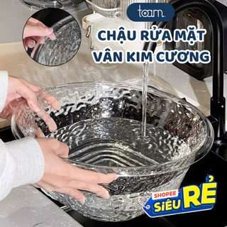Chậu Rửa Mặt Trong Suốt Vân Kim Cương TOAM Chất Liệu Nhựa Acrylic Có Móc Treo, Chậu Nhựa, Thau Nhựa Đa Năng