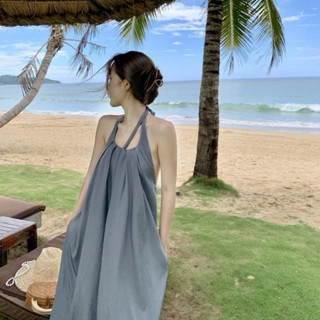 đầm maxi cổ yếm hở lưng quyến rũ - váy dài thích hợp đi biển RC71