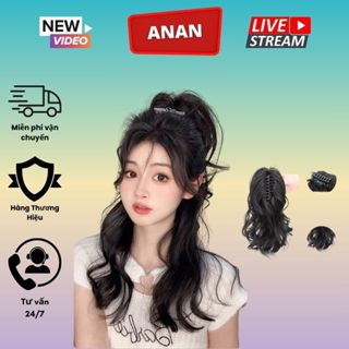 Tóc giả Kẹp ANAN, kẹp tóc đuôi ngựa xoăn nửa đầu bồng bềnh đáng yêu giúp các nàng tự tin dạo phố A03
