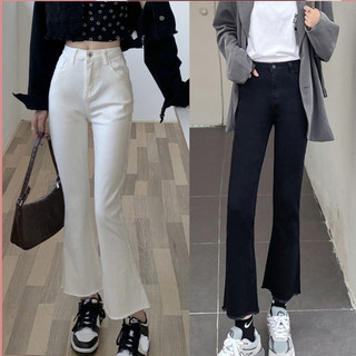 Quần jean ống loe cạp cao nữ, quần bò ống loe cạp cao vải bò giấy co giãn 4 chiều