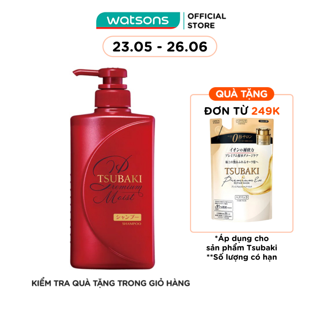 Dầu Gội Tsubaki Premium Moist Shampoo Dưỡng Tóc Bóng Mượt 490ml
