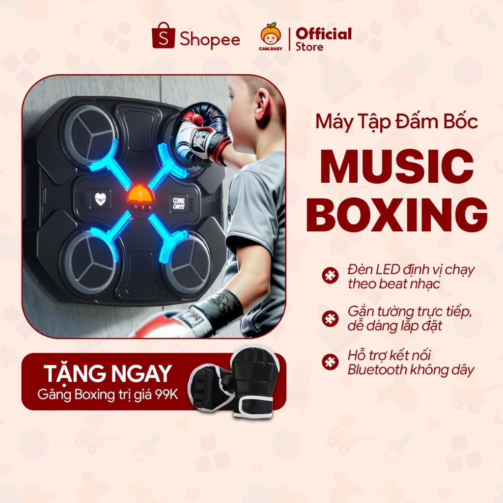 Máy Tập Boxing Theo Nhạc Gắn Tường Cam.Baby - Tập Luyện Boxing Tại Nhà, Đèn Định Vị Theo Beat, Kết Nối Bluetooth