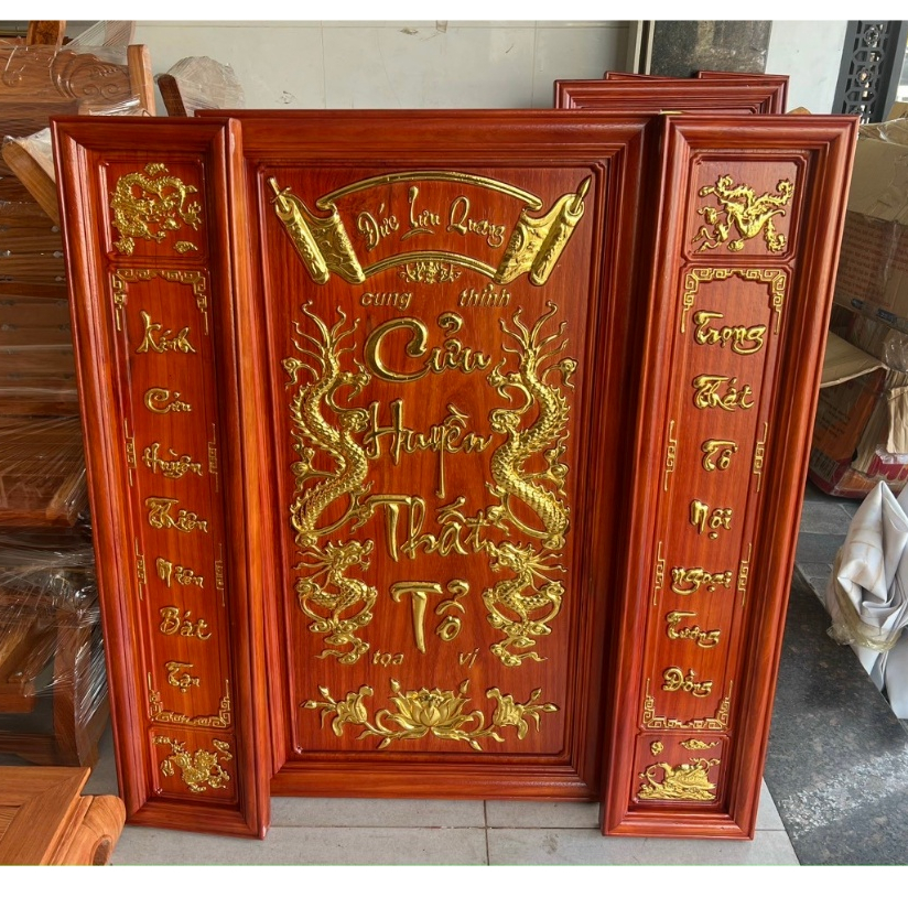 Bộ 3 Tranh Thờ Cửu Huyền Thất Tổ Gỗ Hương cao cấp, kích thước: 97cm x 97cm