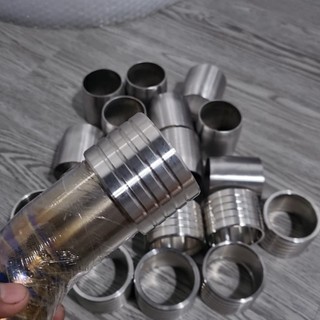 Khâu cnc inox304 nối cổ pô titan +tai nhôm cnc gắn đầu cổ pô