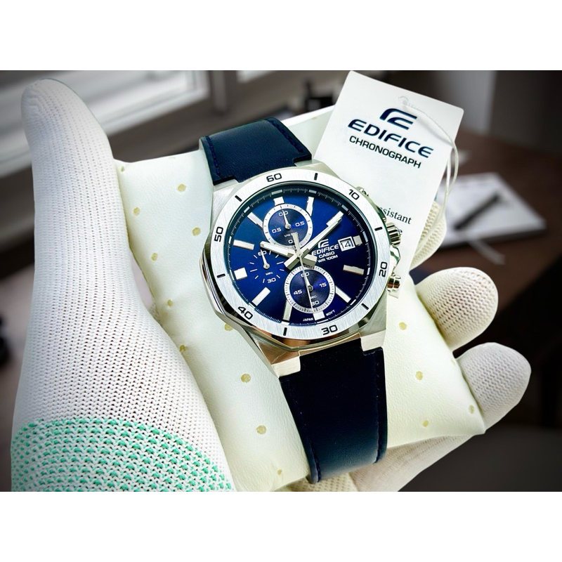 ĐỒNG HỒ NAM CHÍNH HÃNG CASIO EDIFFIC EFV-640L-2A Quartz Chronograph Blue Dial Black Leather