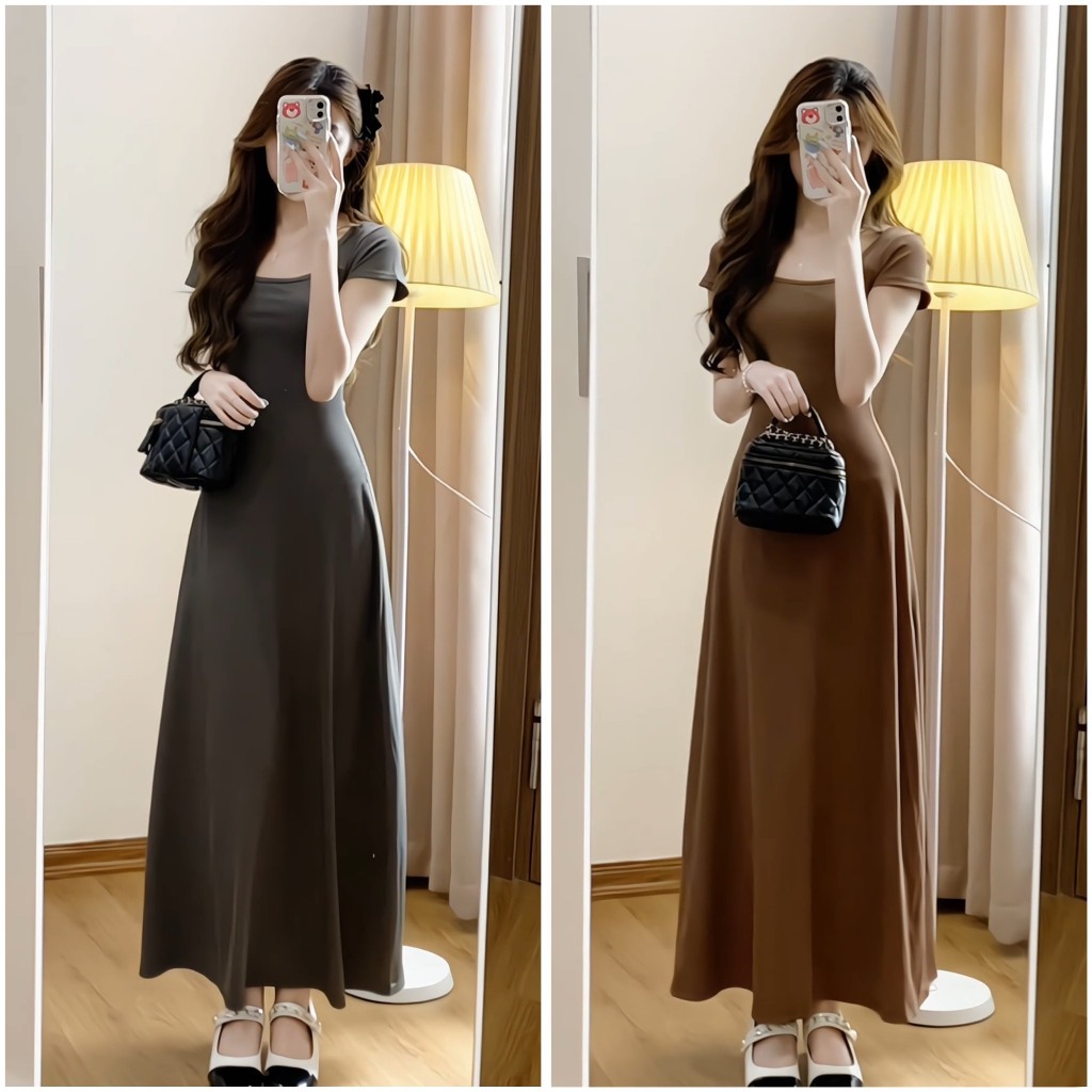 Đầm Maxi Body VIERLIN Tay Ngắn Cổ Vuông Dáng Dài Ôm Sát Hàn Quốc Tôn Dáng Cho Sự Kiện, Dự Tiệc Dạo Phố V85