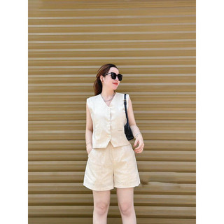 Set áo gile phối quần cộc vải lien