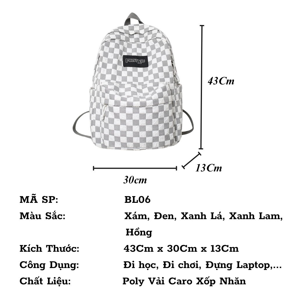 Balo Ulzzang Hàn Quốc kẻ caro đi học nam nữ cặp sách đi chơi đi du lịch đựng laptop thời trang Unisex Belle Bag BL06