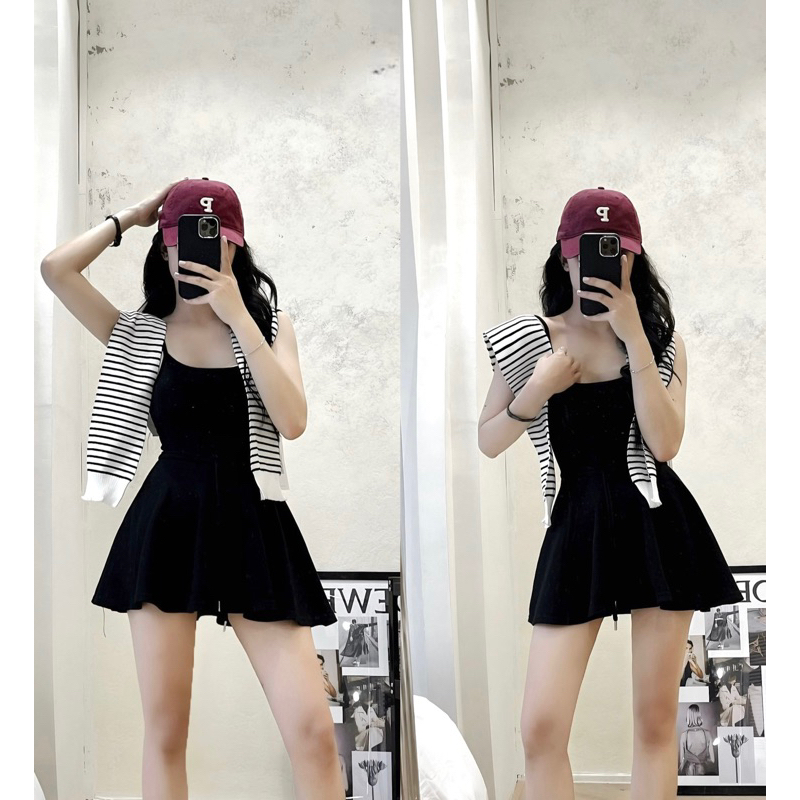 (KÈM MÚT NGỰC)Bộ jumpsuit DÁNG VÁY chữ A ôm body tôn dáng style Ulzzang | BigBuy360 - bigbuy360.vn