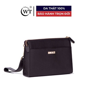 Clutch Nam  Có Quai Cầm Tay WT Leather PYRAMID-A5 Da Bò Thật. Màu Đen, Nâu