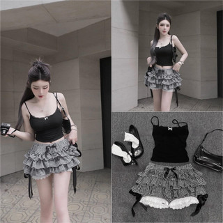 Set thun mix váy chun kẻ tầng mpb