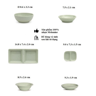 Chén đựng nước chấm,gia vị nhựa Melamine vân cát xanh