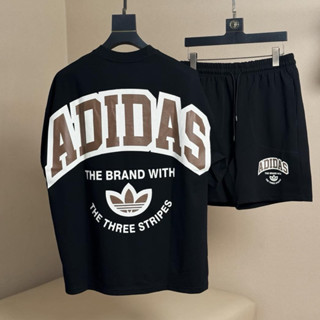  Set Áo Thun Quần Short Nam Nữ Form Rộng Vải Cotton 2c Dày Dặn 